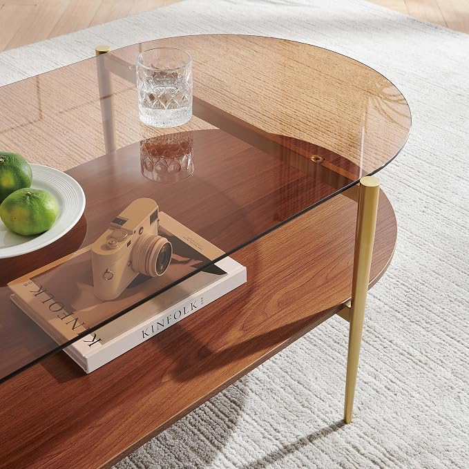 LumFurn X-Large Oval Glass Coffee Table, Mid-Century Modern Design, L47 x W24 x - Image 9