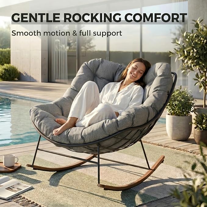 Grand patio Outdoor Rocking Chair, Oversized Papasan Rocking Chair - Image 4