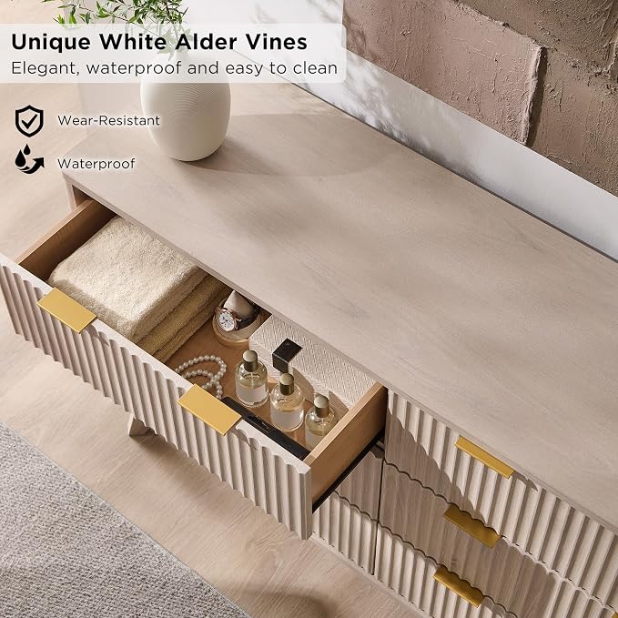 T4TREAM Fluted 6 Drawers Dresser, Curved Profile Design, Dresser TV Stand - Image 4
