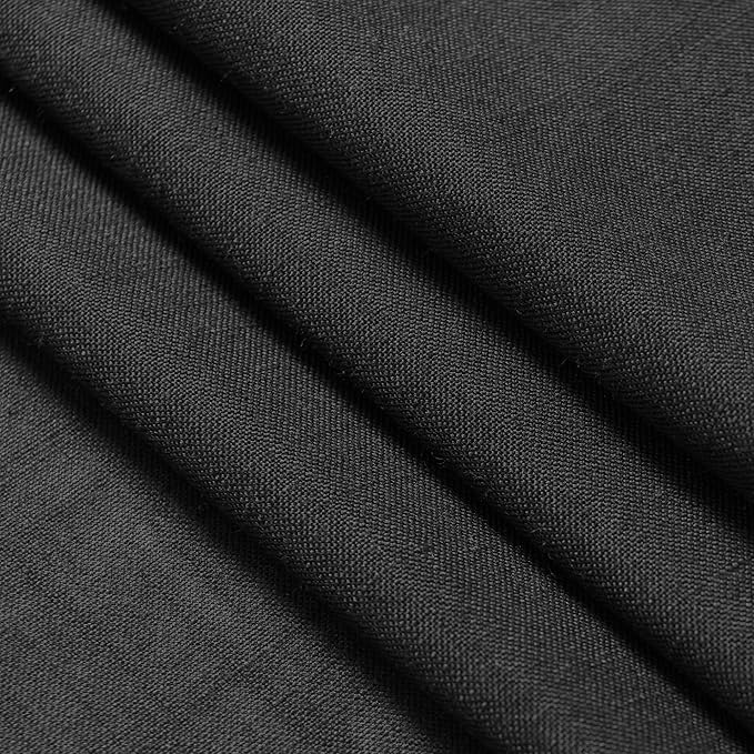 Black Linen Kitchen Curtains 45 Inch Length Set 2 Panel Back Tab Pocket Semi - Image 6