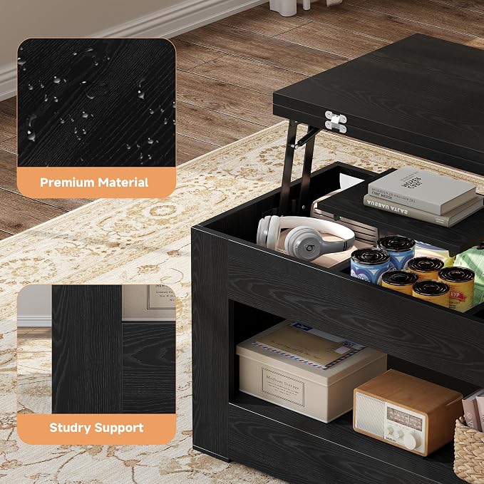UNIQUITE 40" Lift Top Coffee Table, 4 in 1 Multi-Function Lift Coffee Tables - Image 9