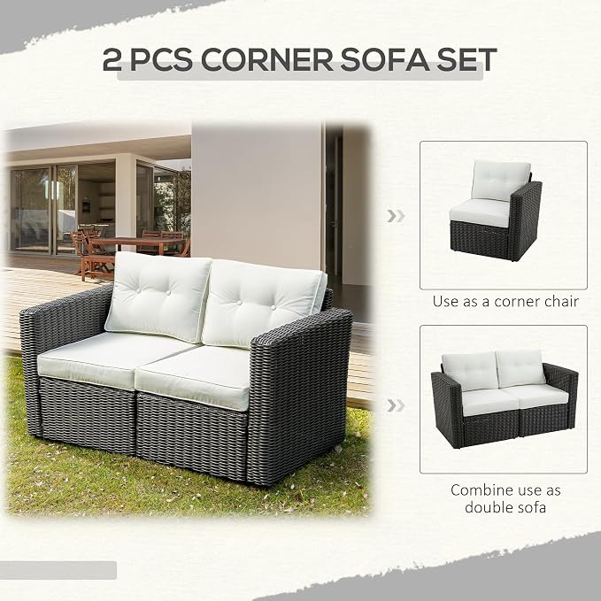 Outsunny 2 Piece Patio Wicker Corner Sofa Set, Outdoor PE Rattan Furniture - Image 3