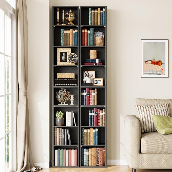 IRONCK Tall Narrow Bookshelf 8 Tiers 71in Set of 2, Compact Corner Bookcase - Image 2