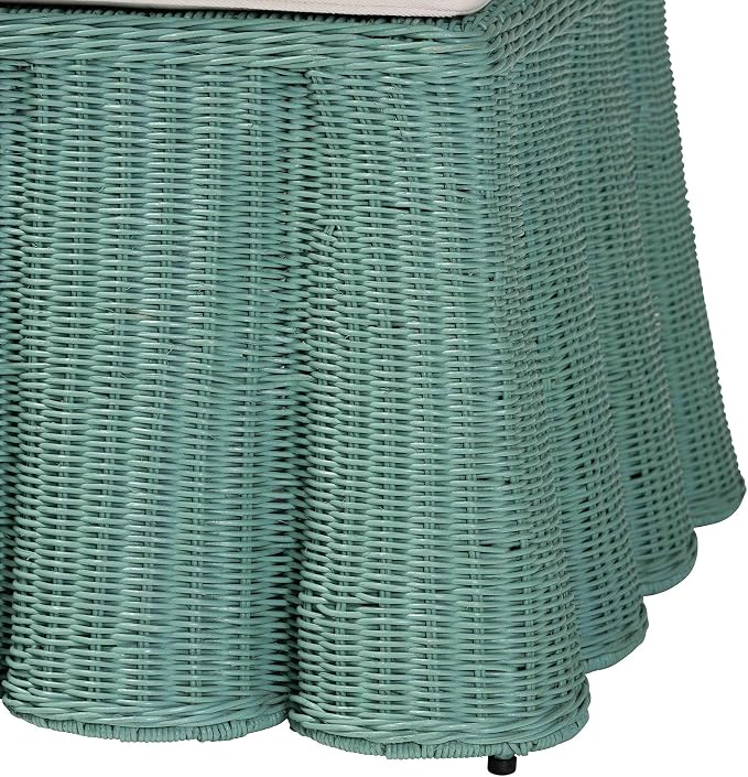 Bali & pari Palm Bohemian Seafoam Green Scallop Rattan Ottoman - Image 5