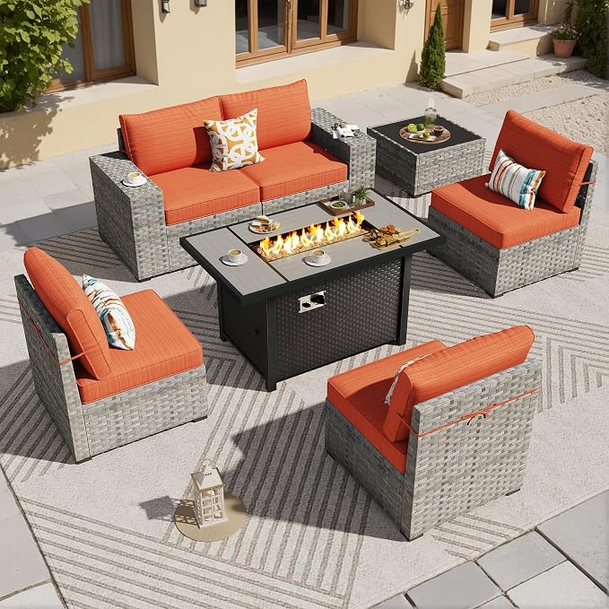 ovios 7 Pieces Patio Furniture Set, Outdoor Wicker Sectional Sofa by OVIOS