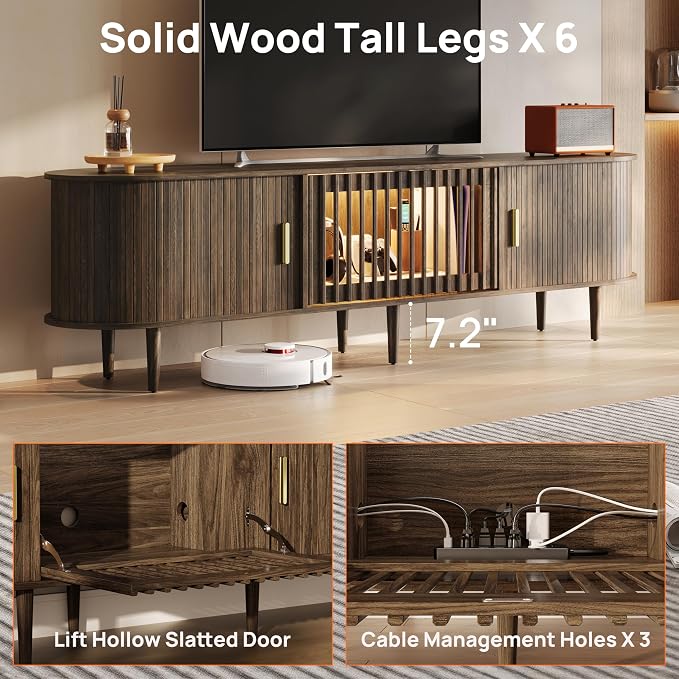 70" Fluted Mid Century Modern TV Stand - Image 5