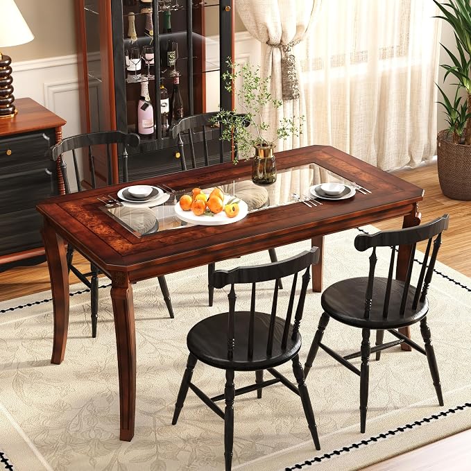 59” Dining Table with 8mm Tempered Glass Top, Farmhouse Kitchen Dinner Table - Image 3