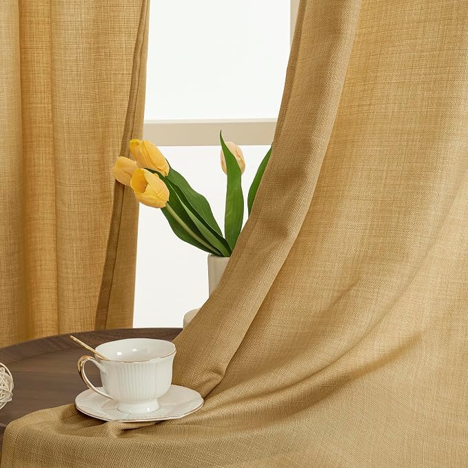 LAMIT Faux Linen Curtains for Bedroom, Grommet Thick Linen Drapes Light - Image 2