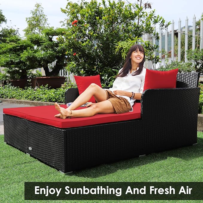 Tangkula Outdoor Rattan Daybed, Sunbed Wicker Furniture w/Spacious Seat - Image 2