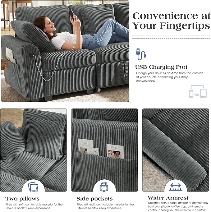 Ihanherry 59-inch Corduroy Convertible Sofa Bed - Image 5
