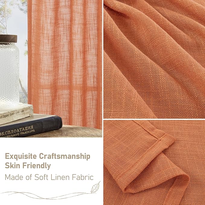 LAMIT Semi Sheer Linen Curtains 45 Inches Long, Light Filtering Panels Back Tab - Image 6