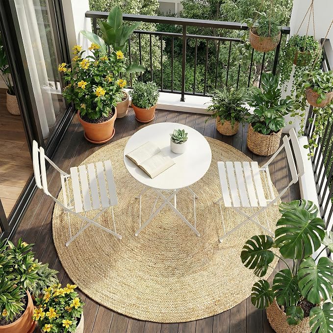 GarveeLife 3 Piece Patio Bistro Set, Folding Patio Bistro Table and Chairs Set - Image 2