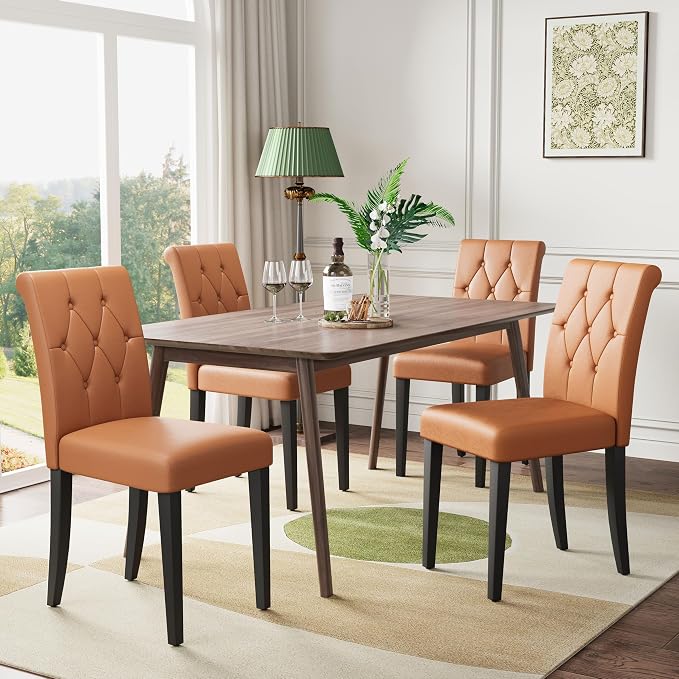 Welzona Upholstered Dining Chairs Set of 4, Button Tufted Parsons Dining Chair by WelzonaDirect