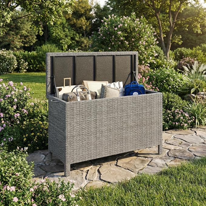 GarveeLife Medium Outdoor Wicker Storage Box, PE Rattan Patio Storage Chest - Image 4