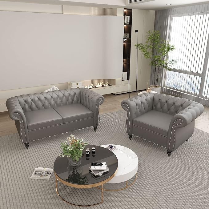 QHITTY 2 Piece Living Room Set, Sectional Chesterfield Sofa Chair Contemporary by QHITTYFurnitureLife