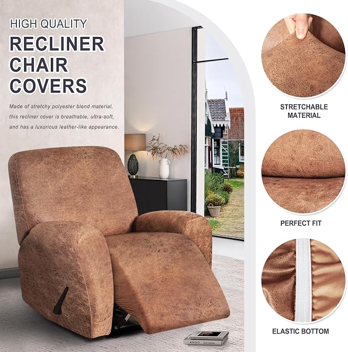 ANARACHON Leather Look Recliner Chair Covers, 4-Pieces Stretch Recliner Cover - Image 5