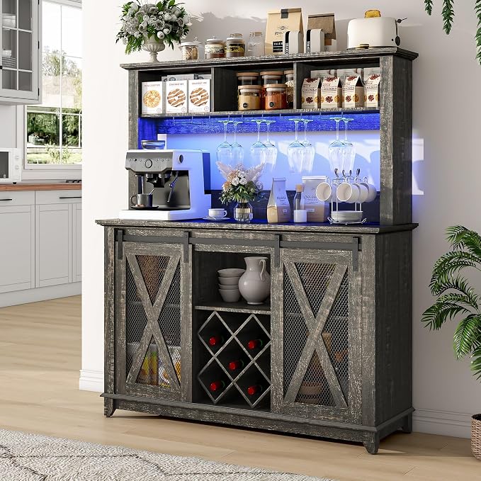 47"Wide 56"H Farmhouse Coffee Bar Cabinet by Hlivelood