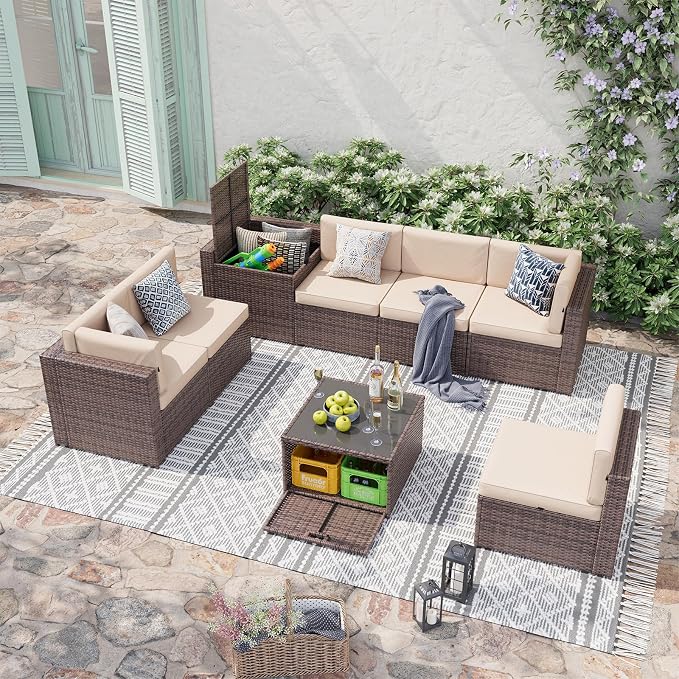 Aoxun 8 Piece Patio Furniture Set, Wicker Outdoor Furniture - Image 4