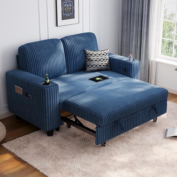 LINSY HOME Loveseat Sofa with Pull Out Couch Chaise: 2-in-1 Convertible 2 by LINSYHOME
