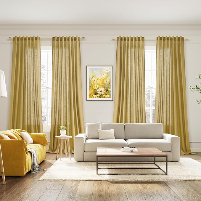 Nanspring Gold Linen Curtains 102 Inches Long Rod Pocket Back Tab Drapes 2 - Image 7