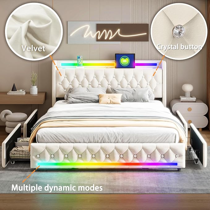 Music Player Full Bed with Bluetooth Speakers, USB&Type C Charging Ports - Image 9