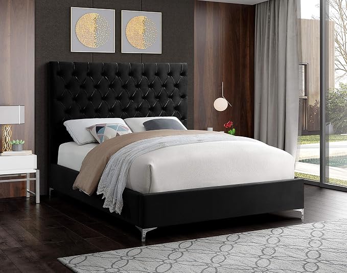 Meridian Furniture Cruz Collection Modern | Contemporary Velvet Upholstered Bed - Image 2