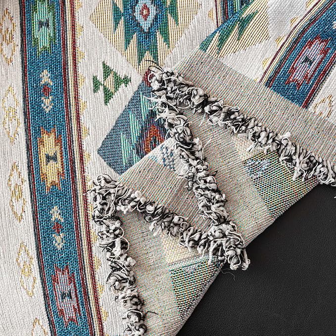 VClife Bohemian Couch Cover, Vintage Moroccan Tribal Geometric Chenille Couch - Image 7