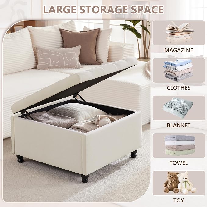 Weture 30 Inch Large Square Storage Ottoman Coffee Table, Oversized Square - Image 3