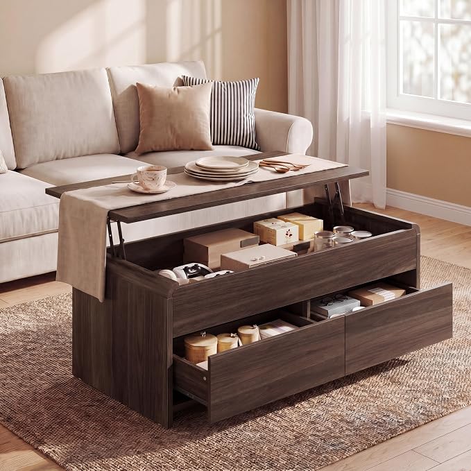 Coffee Table Lift Top with 2 Drawers, 40 Inch Multi-Function Coffee Table with by Homiflex