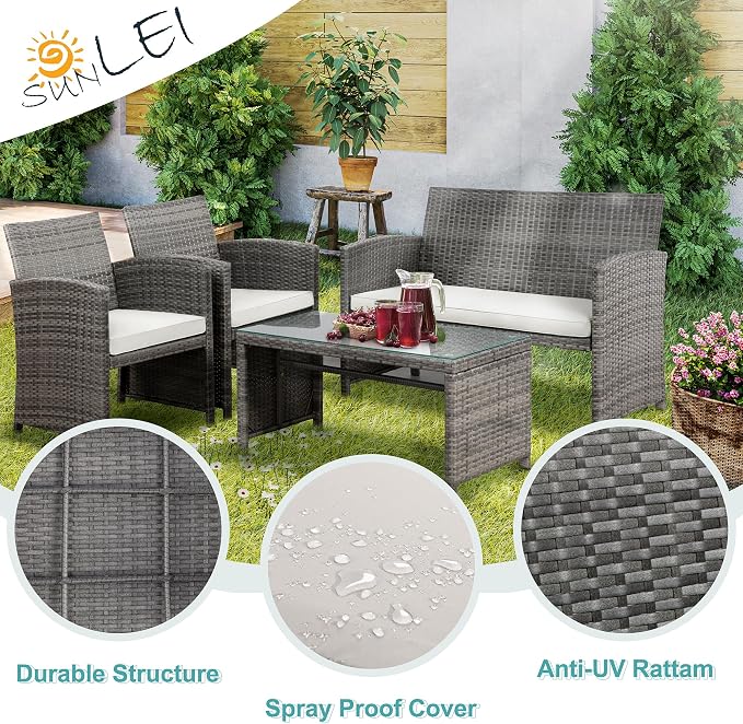 SUNLEI Patio Furniture Set 4 Piece Outdoor Furniture Set, PE Rattan Wicker - Image 6