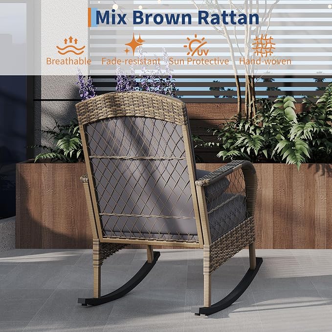 Outdoor Wicker Rocking Chair, Patio Rattan Rocker Chair - Image 3