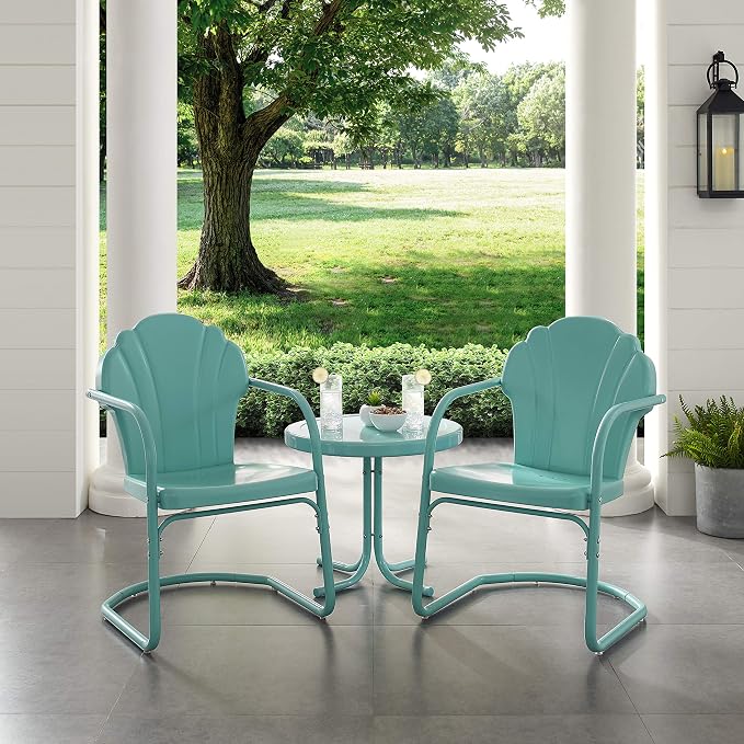 Crosley Furniture Tulip 3-Piece Outdoor Chair and Side Table Set, Retro Metal - Image 4