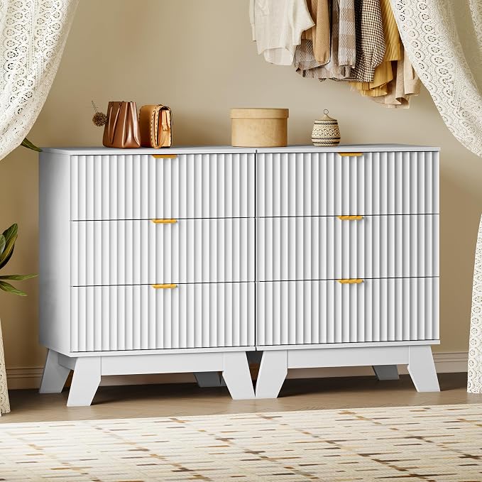 BORNOON Fluted 3 Drawer Dresser, 30.3" Tall Compact Modern Boho Chest of Drawers - Image 7