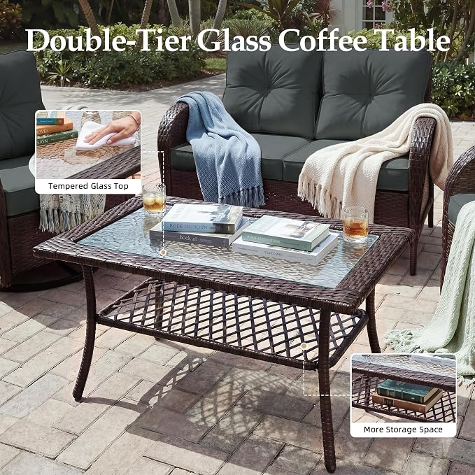 UPHA 5 Pieces Patio Furniture Sets, Wicker Outdoor Loveseat Sofa Set - Image 7
