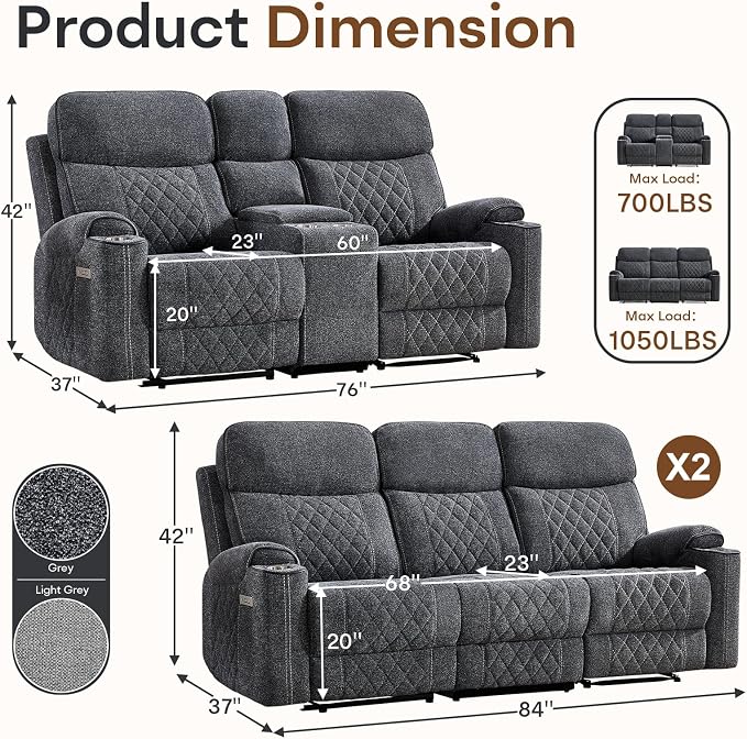 HAOMARKETS 3-Piece Power Recliner Sofa Set - Image 2