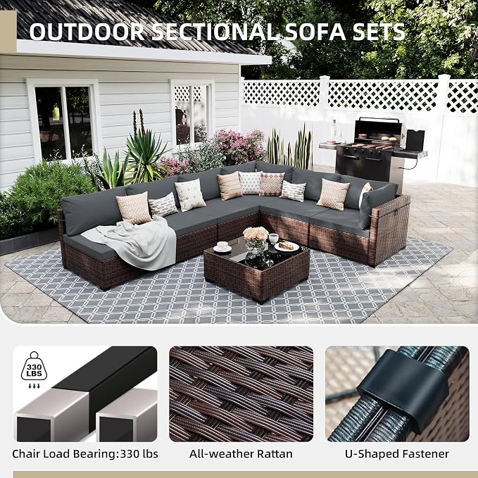 UPHA 9 Pieces Patio Furniture Sets, Wicker Outdoor Sectional Sofa Couch - Image 3