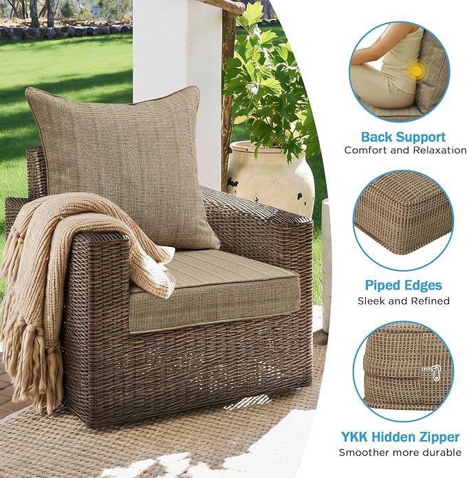 Outdoor Deep Seat & Back Cushion Set, 24 x 24 Inch Water Repellent and Fade - Image 5