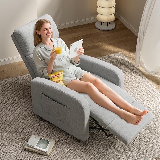 GarveeHome Linen Fabric Manual Recliner Chair, - Image 6