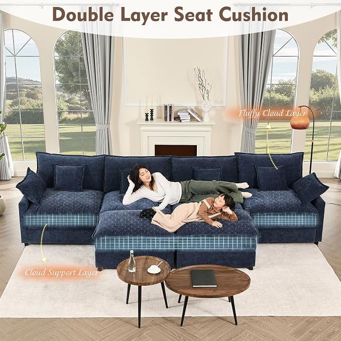 GOSUHI 142.5" U Shaped Couch, Modular Sectional Sofa, 3-Seater Comfy Cloud Couch - Image 5