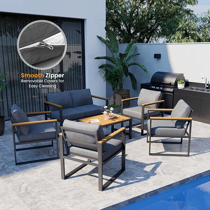 Pamapic 6 Pieces Outdoor Patio Furniture Set, Modern Metal Balcony Furniture - Image 2