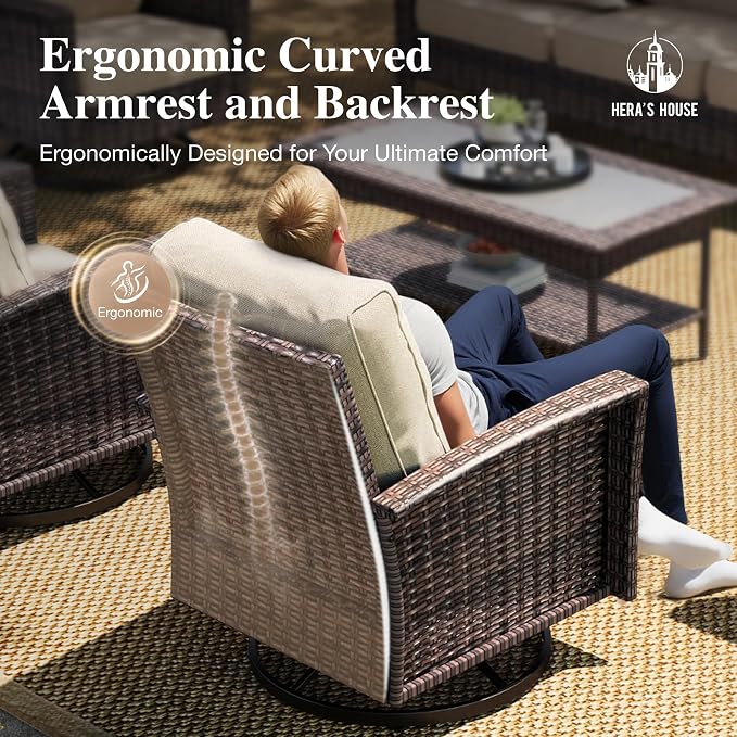HERA'S HOUSE 7 Seats Patio Furniture Set, Outdoor Wicker Conversation Set - Image 8