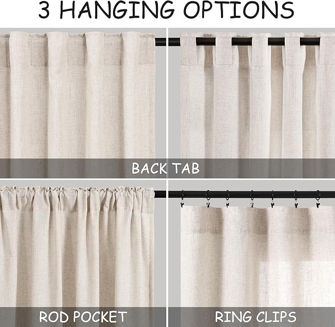 Nanspring Beige Linen Curtain 100 inches Long - Image 3