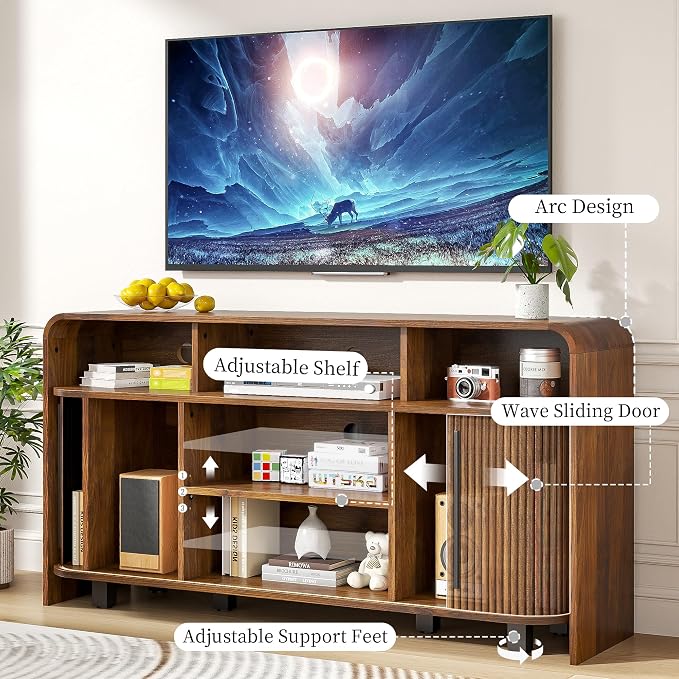 Small Fluted TV Stand for Bedroom, Mid Century Modern Media TV Console for 55 - Image 6