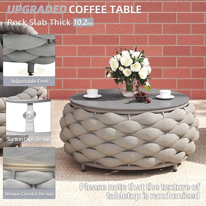 TWT Patio Furniture Set 4 Pieces Aluminum Outdoor Furniture w/27.8in Coffee - Image 5