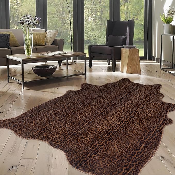 Faux Antelope Cheetah Print Rug, Leopard Rug 5.2x7 Faux Animal Print Skin by WARMHAVEN