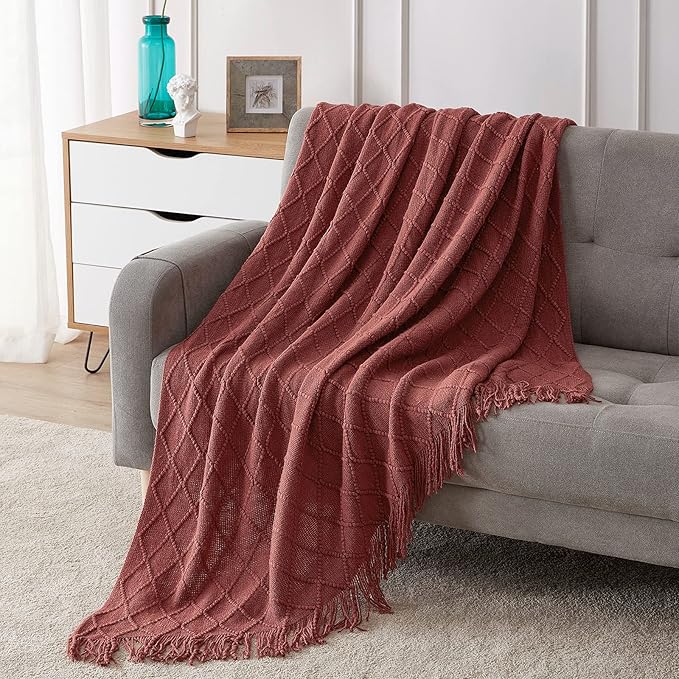 BOURINA Burgundy Throw Blanket 60x80 Inches Throw Textured Solid Soft Sofa by BOURINA