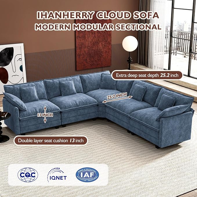 Ihanherry 114" V-Shaped Modern Sofa Modular Sectional Cloud Couch - Image 3