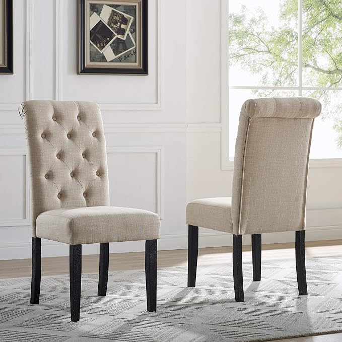 Roundhill Furniture Leviton Solid Wood Tufted Parsons Dining Chairs - Image 3