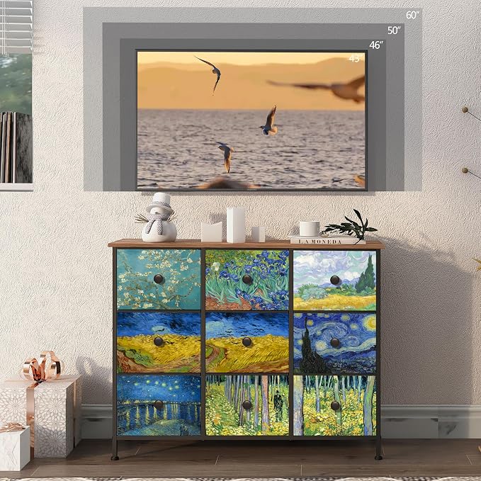 EXOTICA Van Gogh 9 Drawers Dresser Wide TV Stand Colorful Dressers & Chest of - Image 7