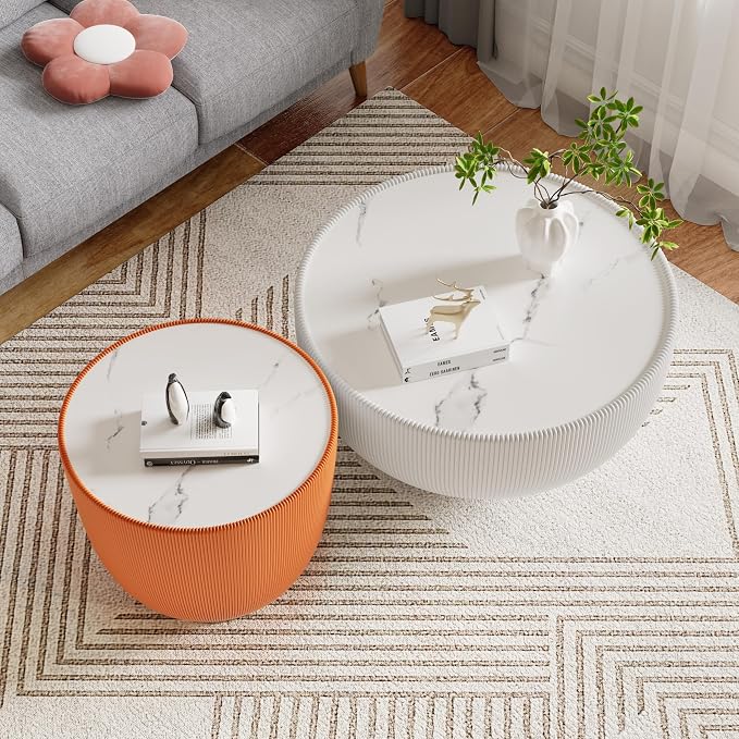 SSLine Bowl-Shape Coffee Table Set of 2 Modern Sintered Stone Top Nesting - Image 4